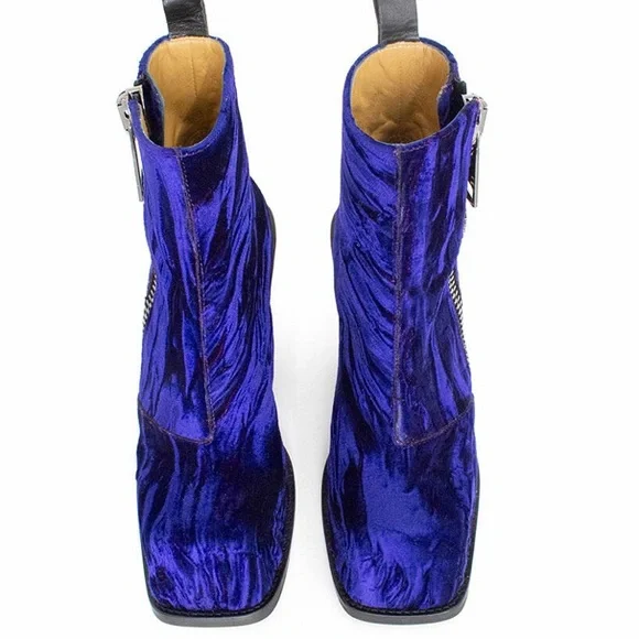 The Stand Up Dietrich - Blue Velvet Ankle Boots - Picture 3 of 4
